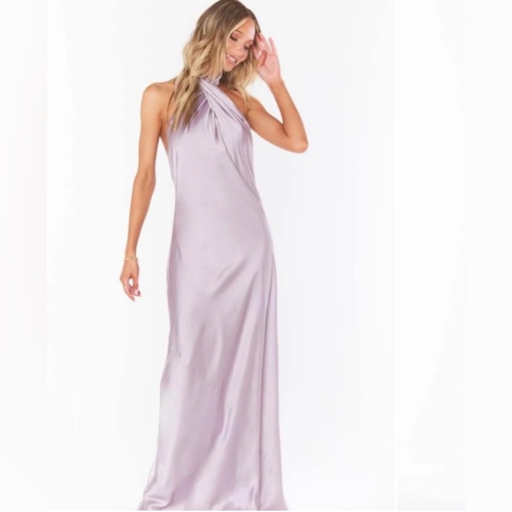 Show Me Your Mumu Jasmine Maxi Halter Dusty Purple Luxe Satin